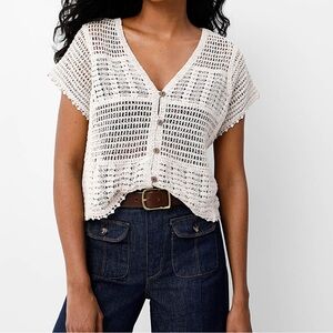 ninety Cream Crochet Button-Up Top
